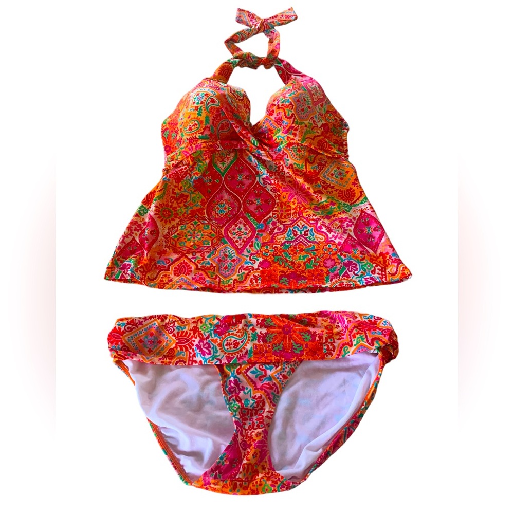 Lauren Ralph Lauren Pink Orange Paisley Tankini Bikini Set